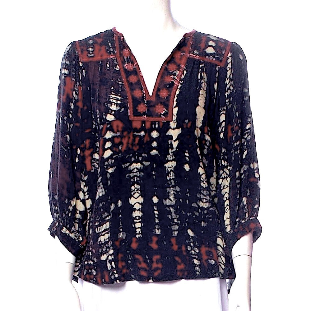 ba&sh Blue Tie-Dye Peasant Blouse with Red Embroidery - Picture 2 of 9